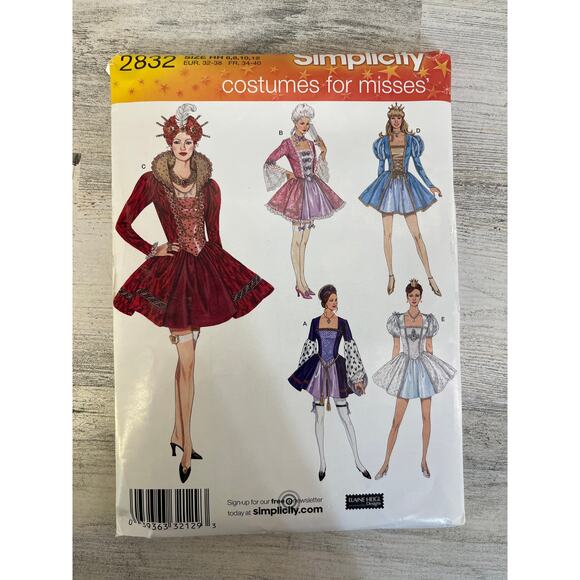 Simplicity Sewing Pattern 2832 Costume Mini Dress Medieval Renaissance 6-12UNCUT - Picture 1 of 2